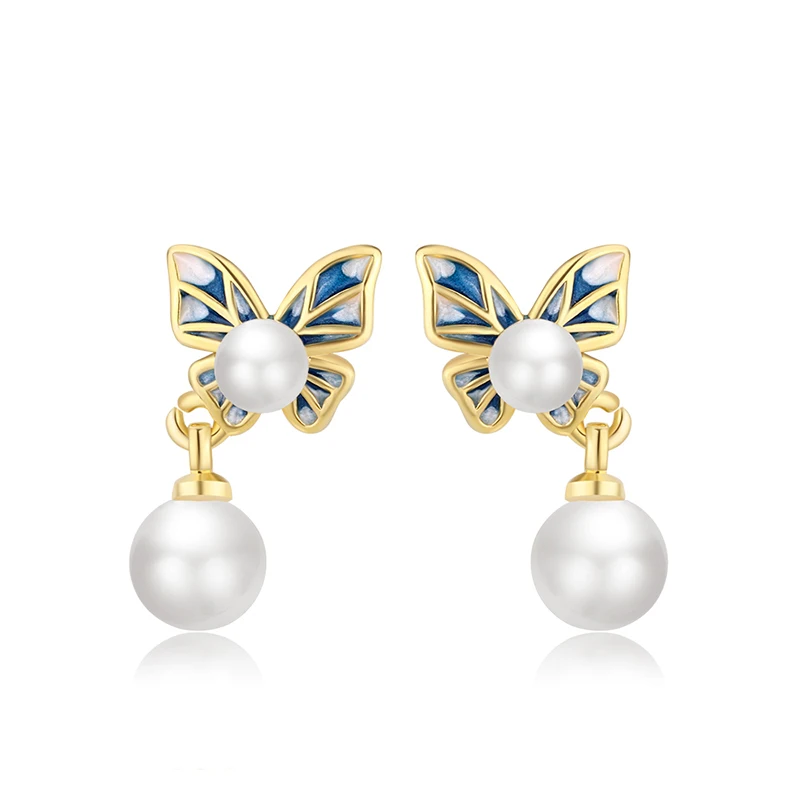 

Girls' Cute Lovely Butterfly Drop Earrings Tiny Pearls Colorful Bowknot Female Charm Piercing Earring Stud Trendy Ear Jewelry