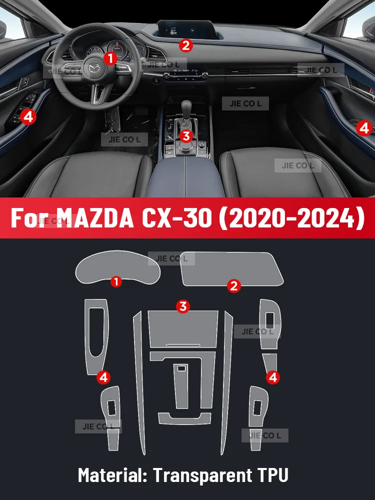 

Защита от царапин для салона автомобиля, центральной консоли, медиа, приборной панели, навигации, ТПУ, Защитная пленка для MAZDA CX-30 2020-2024, наклейка