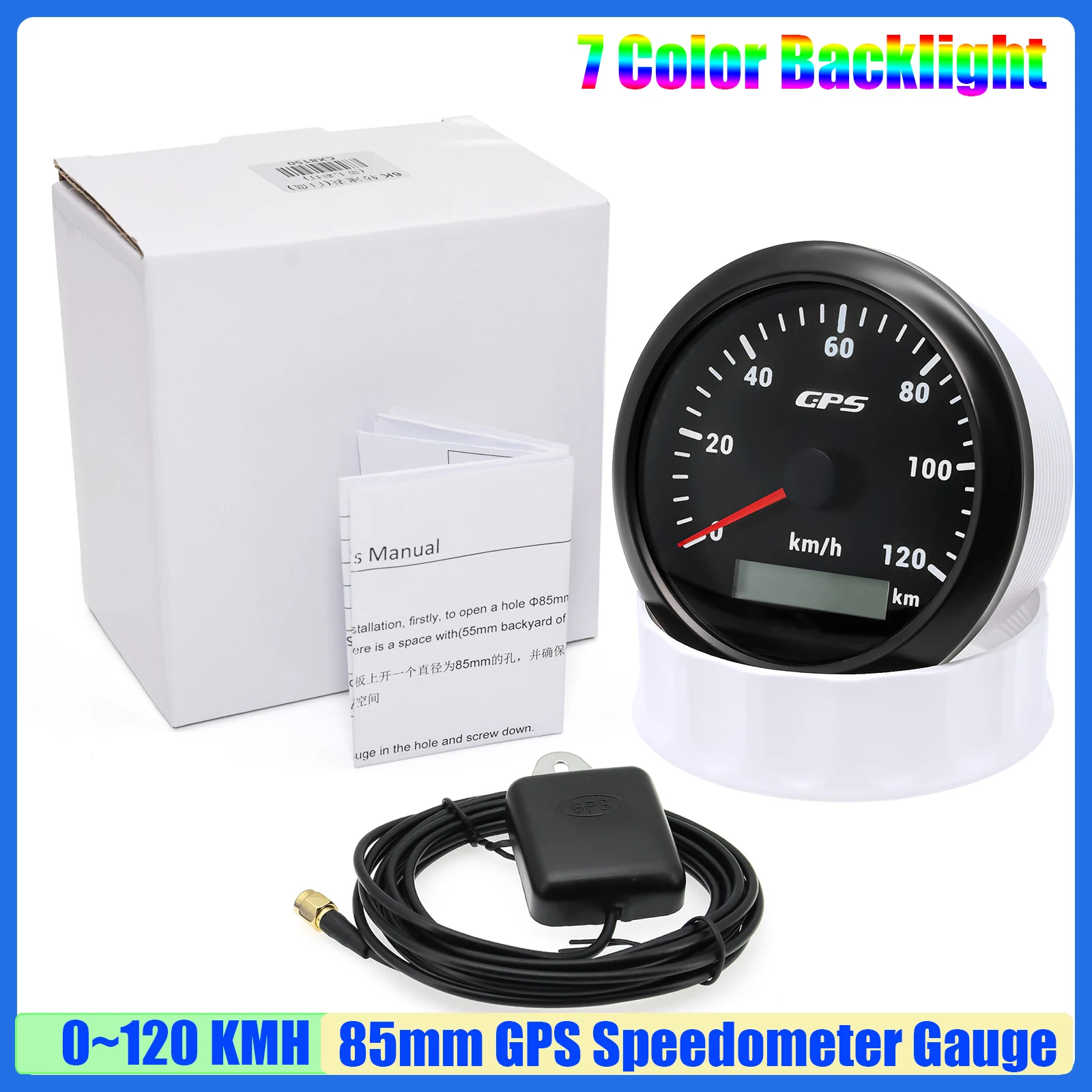 

30 кГм, 60 км/ч, 80 км/ч, 120 км/ч, 200 кмч GPS-спидометр с антенной 85 мм, одометр скорости для авто, лодки, яхты, автофургона, 12 В 24 В, на заказ