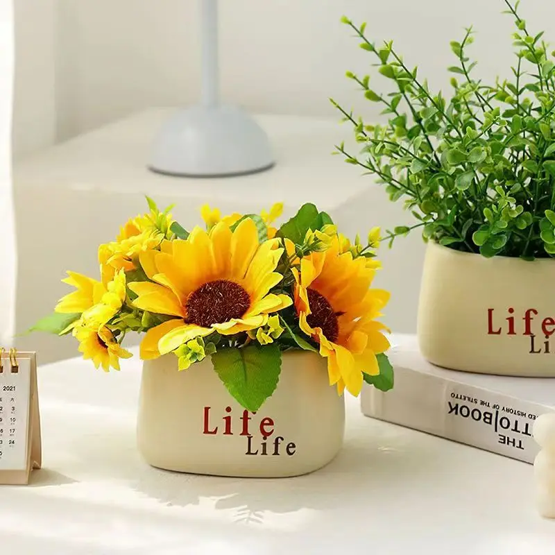 

Искусственный букет подсолнухов, искусственный цветок, украшение для гостиной, обеденного стола, искусственный зеленый цвет