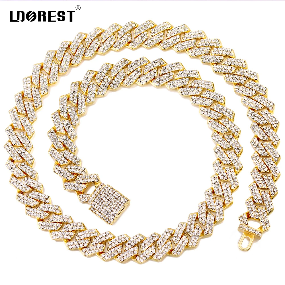 

Men Women Iced Out 2 Row Rhinestones Cuban Chain Necklace With 14mm Punk Prong Cuban Link Choker Necklaces Hip Hop Party Jewelry