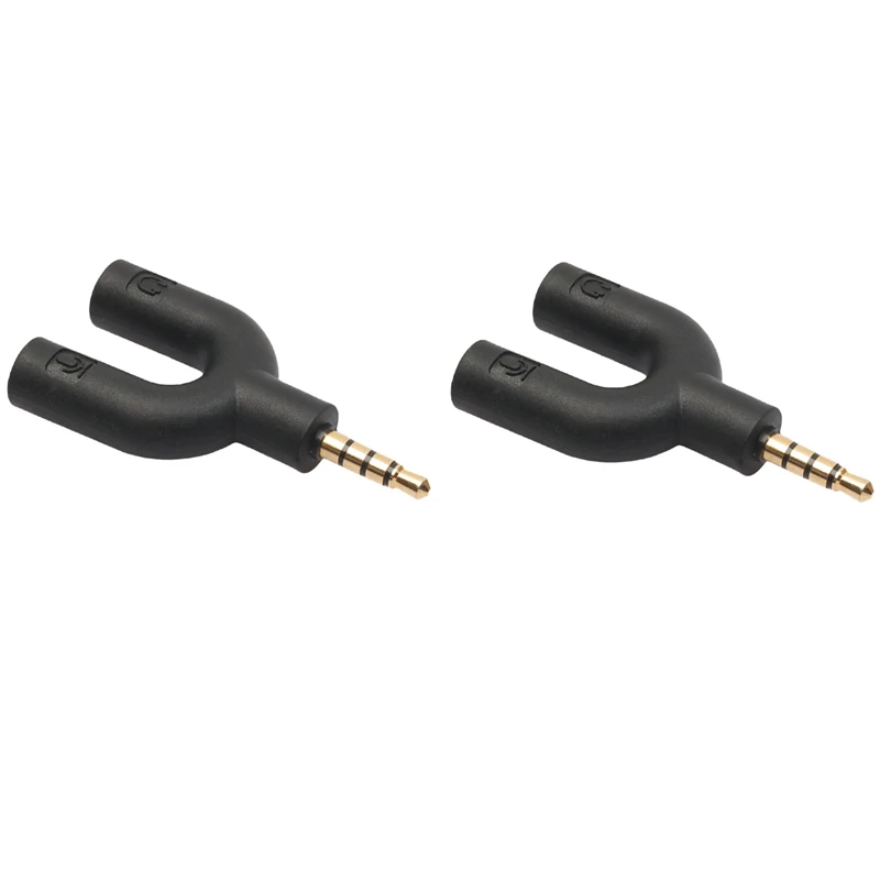 

2X U Type Adapter Dual 3.5 MM Headphone Plug Audio Cables Splitter Microphone 2 In 1 Swivel Connector For Android Iphone