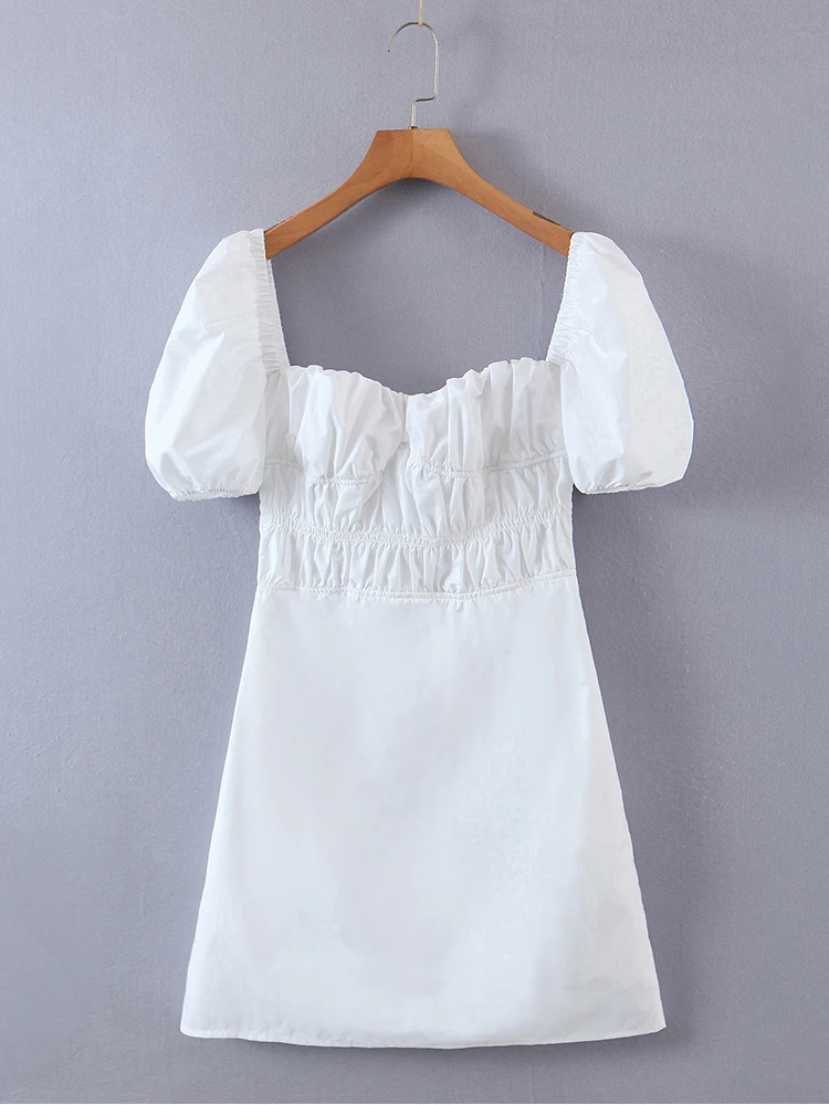 

Summer Square Collar Puff Sleeve Dress Women Elastic Slim Mini White A-line Dresses 2022 jurken