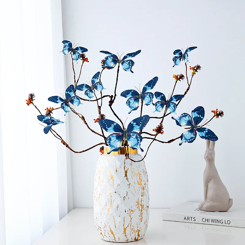

Bride Holding Flowers Creative Artificial Butterfly Branch Home Wedding Living Room Display Fake Bouquet Photography Props