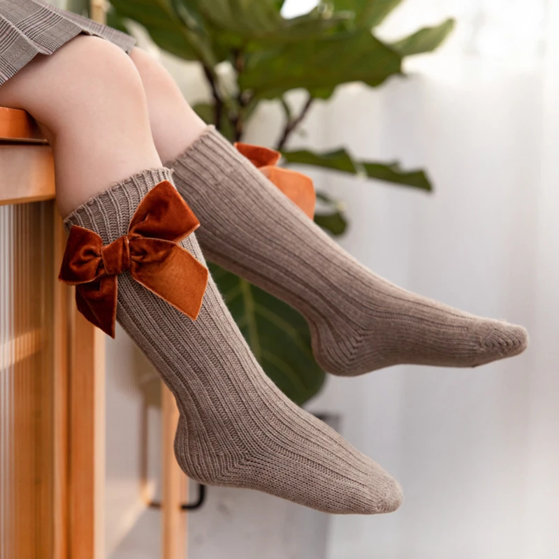 

Baby Girls Knee High Socks Kids Big Bow Socks Solid Leg Warmer Princess Toddler Soft Long Socks For Kids
