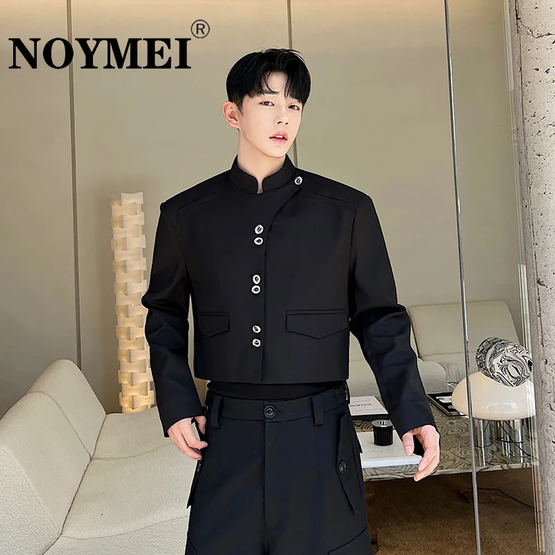 

NOYMEI Metal Buckle Diagonal Placket New Chinese Men Stand Neck Short Jacket Niche Designers Autumn All-match Black Coat WA2422