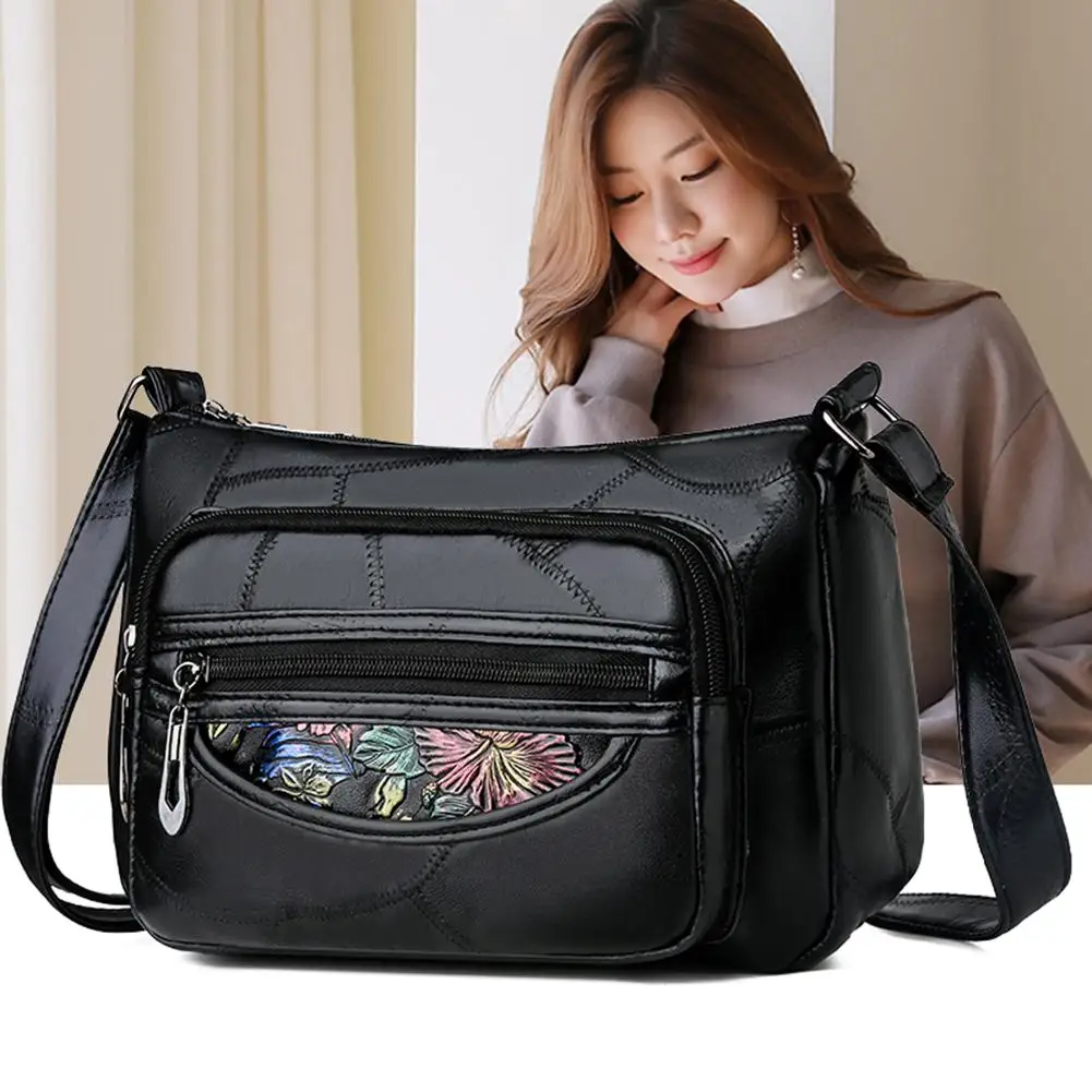 

Vintage Printed Women's Bag Soft Sheepskin Multi Pocket Large Capacity Casual Middle Aged Mother Bag One Shoulder Slant Span