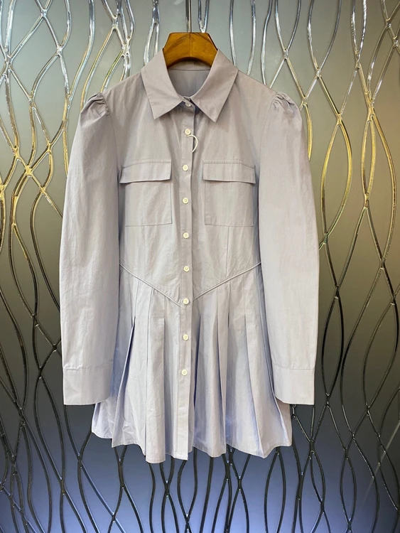 

Женское Повседневное платье с пышными рукавами, однотонное плиссированное платье с подолом, модель 2022, 330