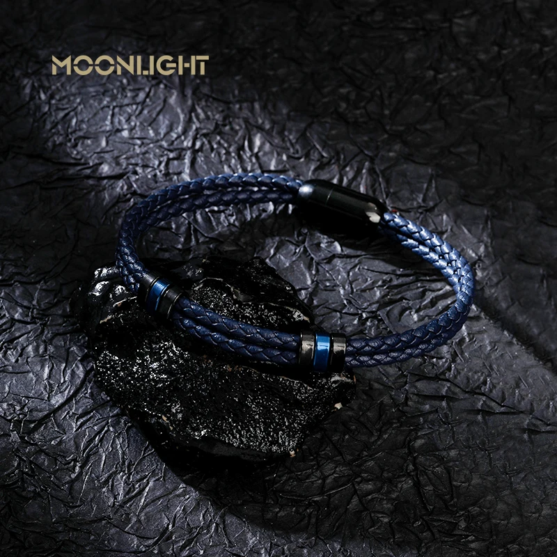 Фото Роскошные аксессуары MOONLIGHT двухслойный браслет мужской модный подарок черные браслеты из натуральной кожи подарок на Новый год сюрприз №5