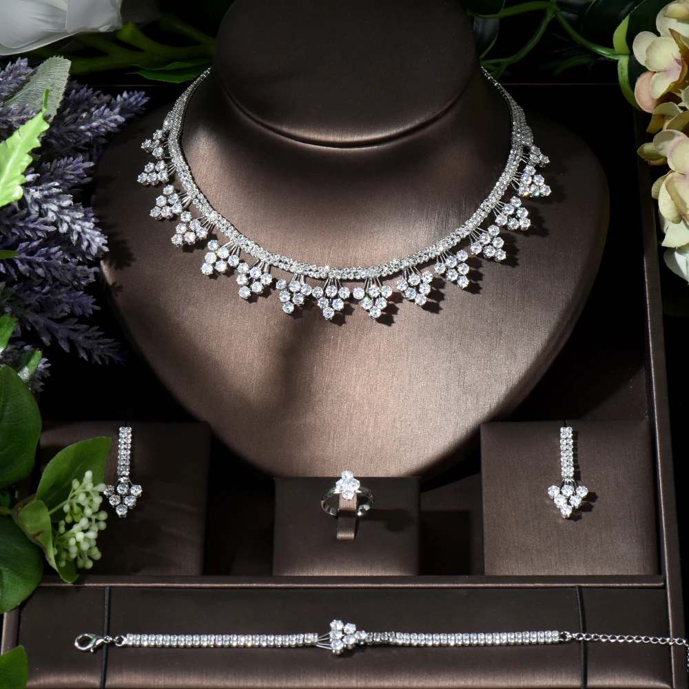 

Fashion Luxury Zircon Bridal Wedding Jewelry Sets Exquisite Zirconia Necklace/ Earrings/ Ring/ Bracelet Full Set for Women N-112