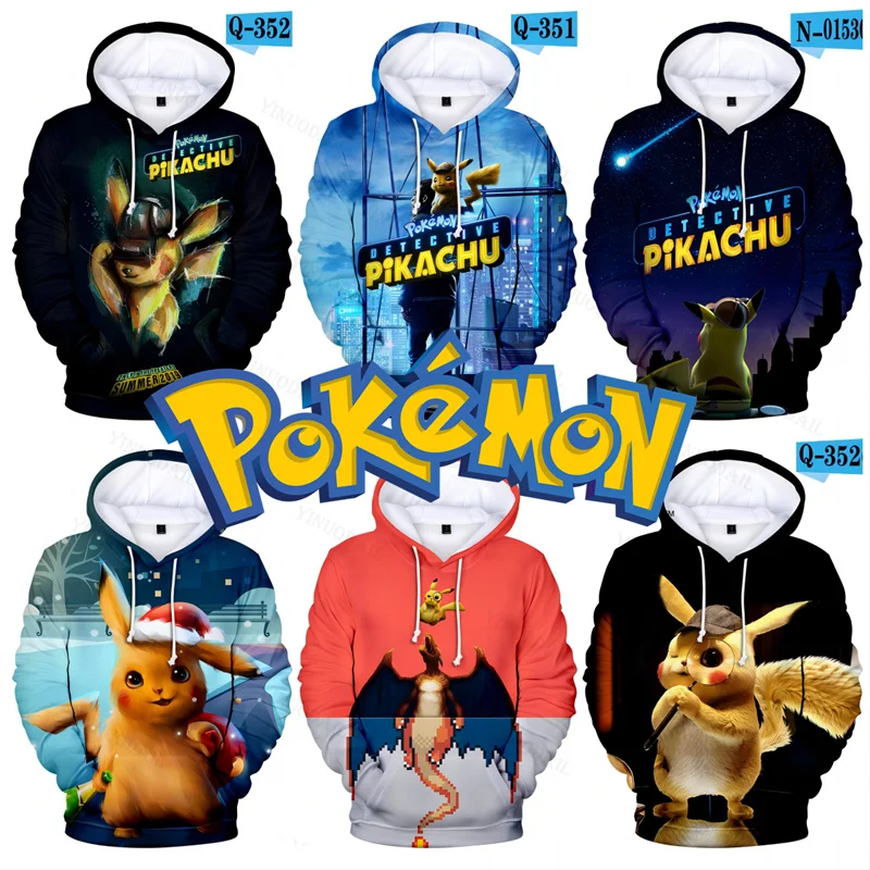 

Ketchum Thin Warm Sweatshirts Pikachu Pokemon Hoodies Charmander Fleece Oversized Hooded Men Outerwear Coat Long Sleeve Jacket