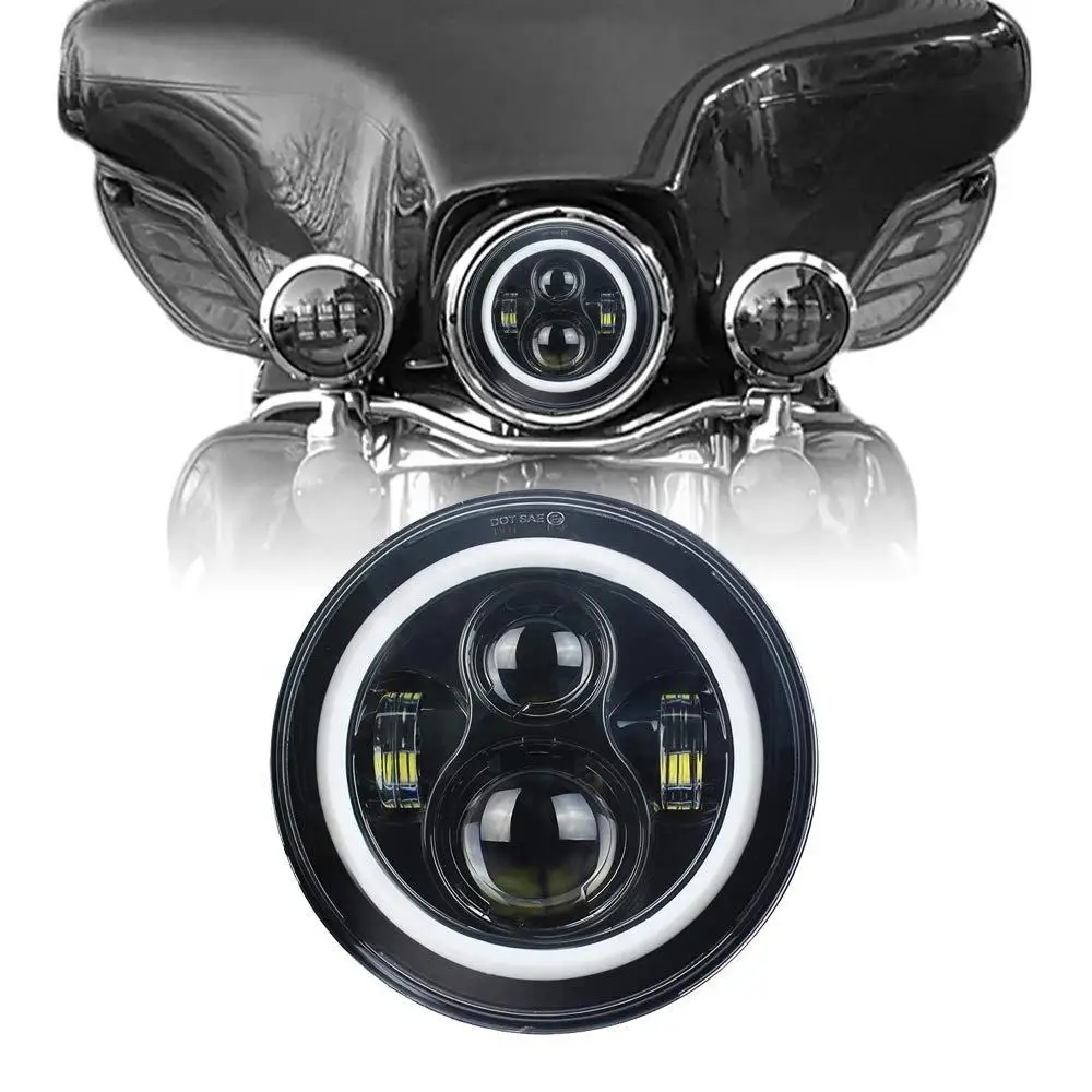 

Compliant Universal Motorcycle Headlight 12V Round 7 Inch Led Headlight Projector With Halo DRL Turn Signals Classic Lights