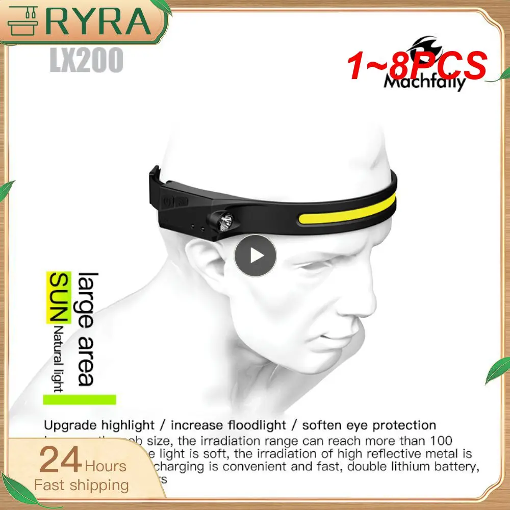 

1~8PCS Induction Headlamp Camping Search Light USB Rechargeable Headlight Led Head Torch Work Light With Built-in Battery