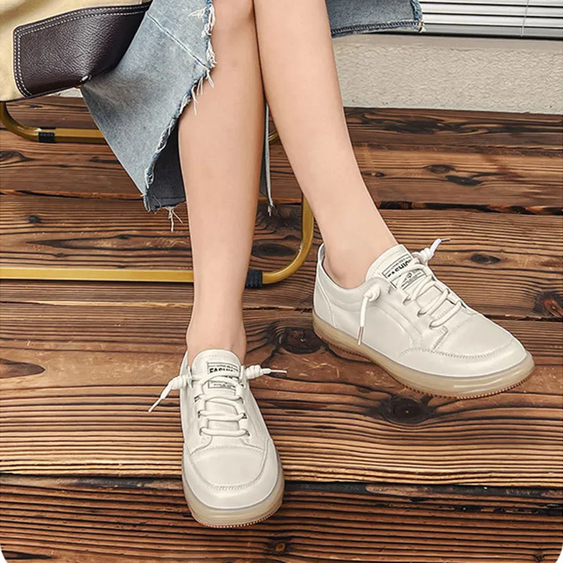 Loafers Women's Flat First Layer Cowhide 2023new Soft Soled Women's Single Shoes British Style Casual One Foot Small White Shoes