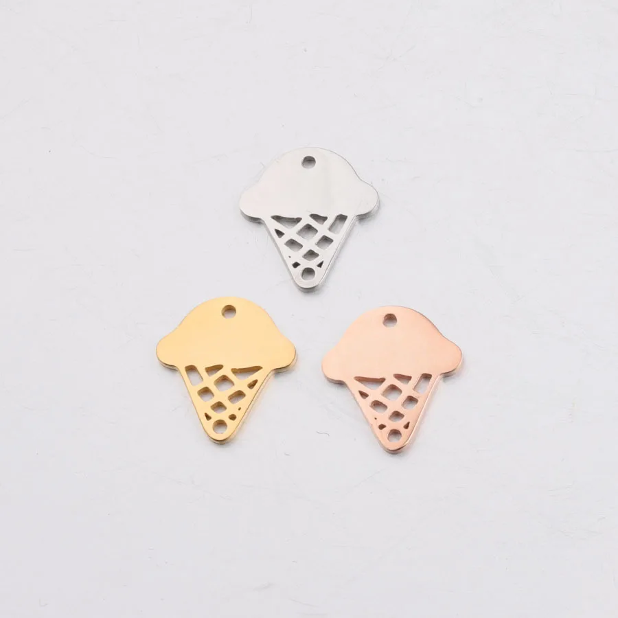 10Pcs 3 Colors Stainless Steel Popsicle Ice Cream Cone Charm Pendant For DIY Jewelry Making Earring Bracelet Necklace Accessorie