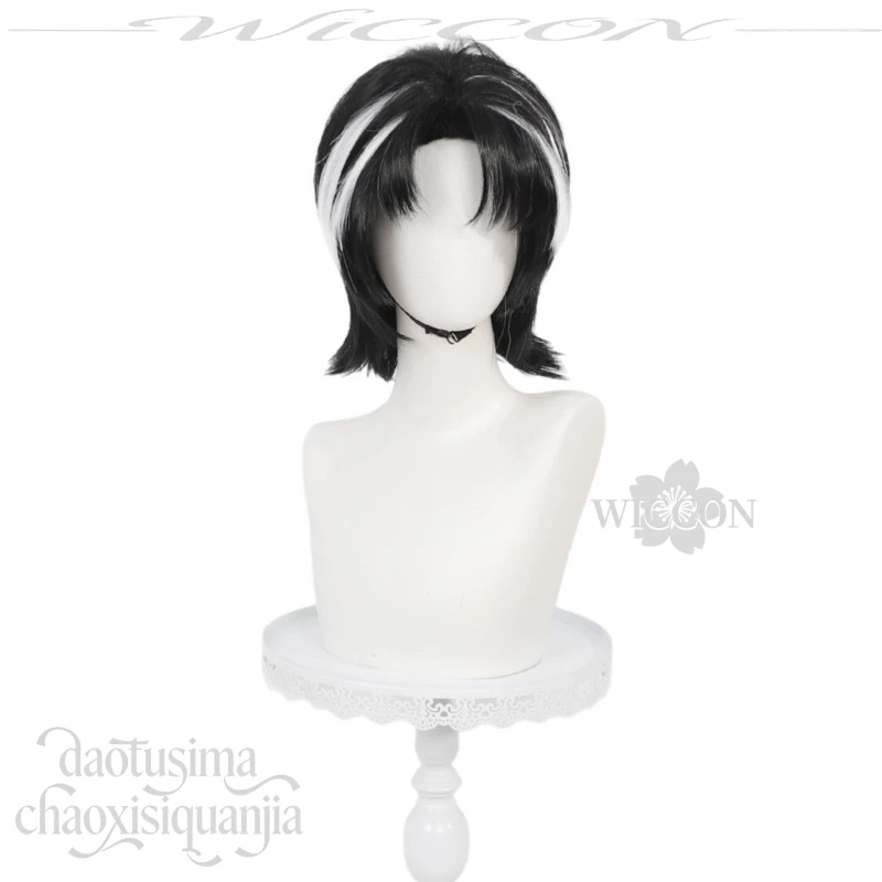 Короткий черный парик Handsome Rien Cos Hair Limbus Company с белыми прядями, синтетический парик для костюма на Хэллоуин (art.: 3920db8fdacb0) - 3920db8fdacb0