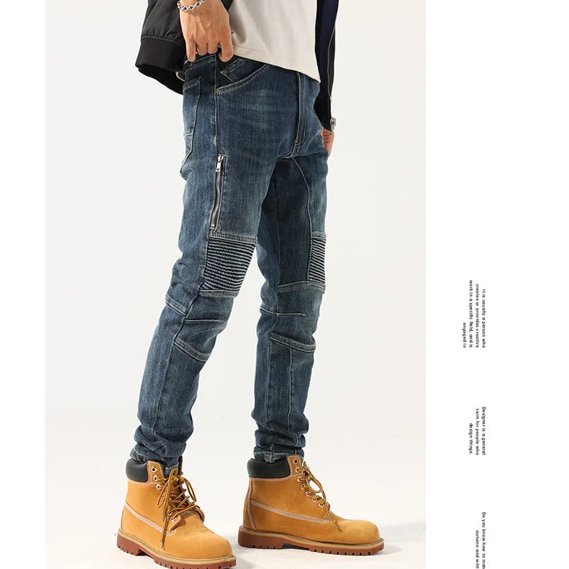 Streetwear Men 2022 Autumn and Winter New Pattern Self-cultivation Elastic Force Blue Pencil Pants Recreational Jeans Female