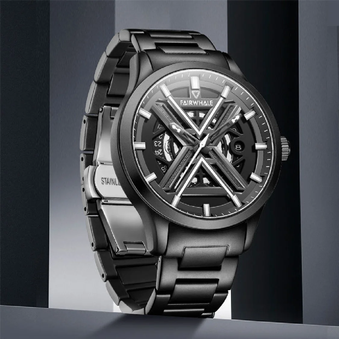 

Luxury Automatic Mechanical Watch Men Unique Design Trend Skeleton Luminous Waterproof Leather Straps Watches For Menes Sports