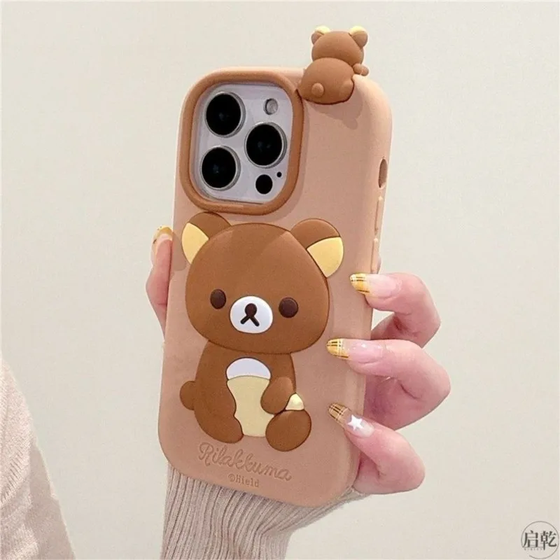 Милый 3D-чехол для телефона Rilakkuma Bear с мини-медведем на верхней части для iPhone 17 16 15 14 13 12 Pro Max, мягкий силиконовый противоударный чехол (art.: 3920da1ce57bd) - 3920da1ce57bd