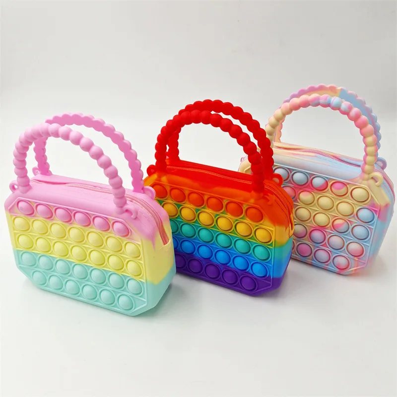 

Pop It Spotify Premium Fidget Toys Rainbow Kids Handbag Coin Purse Silicone Messenger Bag Kids Gift Toys