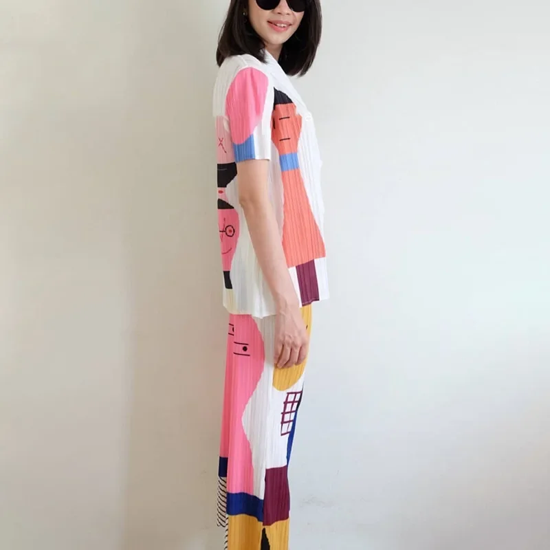 2023 плиссированный летний комплект Miyake модный кардиган с иностранным мультяшным