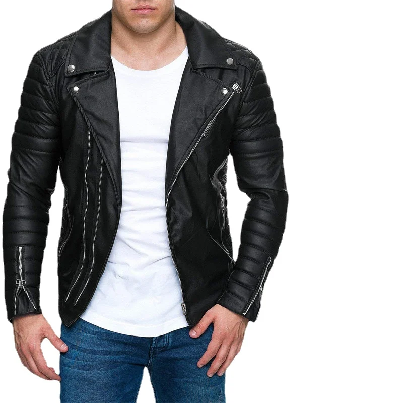 

Y2k Spring Autumn Men's Solid Color Leather Coat Youth Stand Collar Punk Top Motorcycle Leather Jacket Suitable Shopping Trips