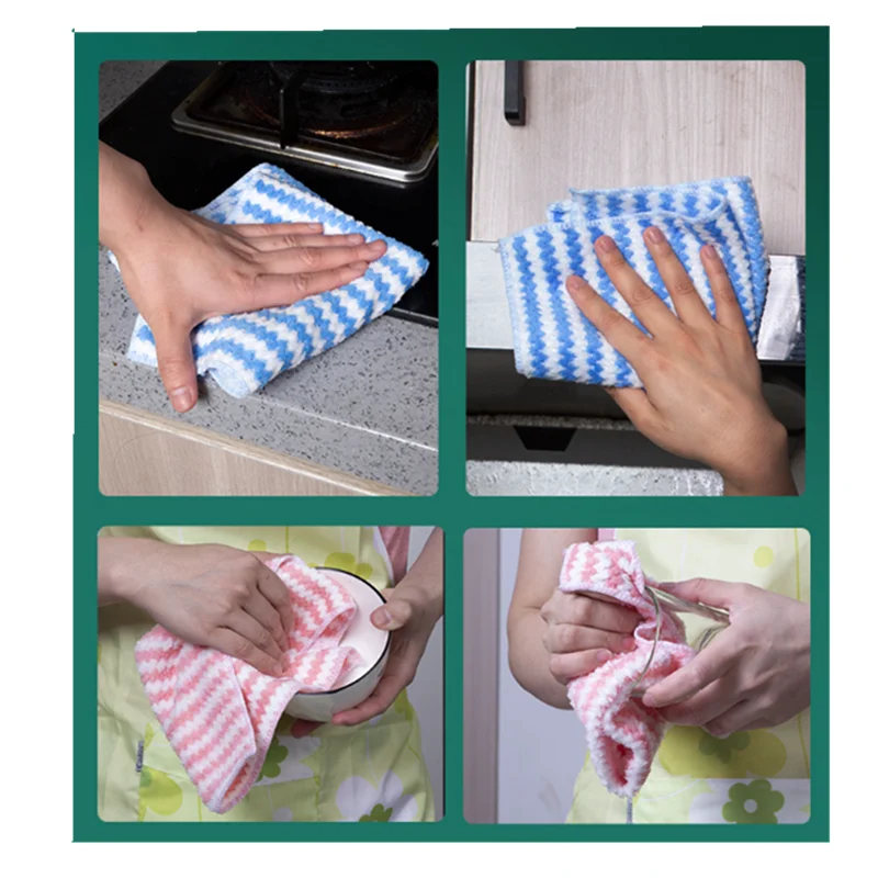 

Kitchen Anti-Grease Thickens Water Ripple Wiping Rags Microfiber Wipe Cleaning Cloth Home Washing Dish Multifunctional Cleaning