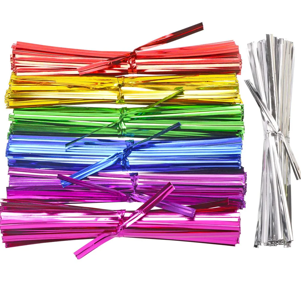 

500PCS Multicolor Wire Metallic Twist Ties For Party Candy Bag Packaging Cello Bags Ligation Lollipop Dessert Sealing Twist Tie