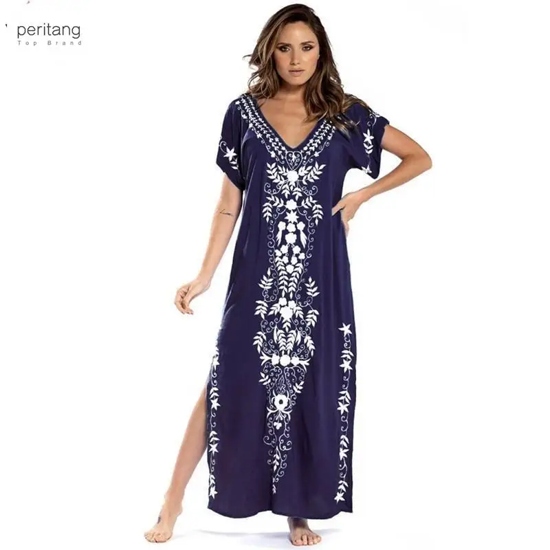 

Women Swimsuit Cover Ups Short Sleeve Kaftan Beach Tunic Dress Robe De Plage Solid White Pareo Beach Cover-ups