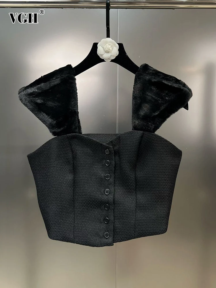 

Женский короткий топ без рукавов VGH, однотонный Повседневный однобортный минималистский жилет с квадратным вырезом, модная новинка