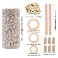 1 set unfinished wood ring macrame cord handwork diy sewing crafts cotton rope wooden beads jewelry making wedding decoration