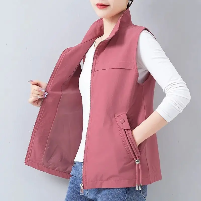 

Spring Summer Thin White Vest Women Oversize 4XL Casual Sleeveless Jacket Cardigan Basic Turndown Collar Zipper Waistcoat Q318