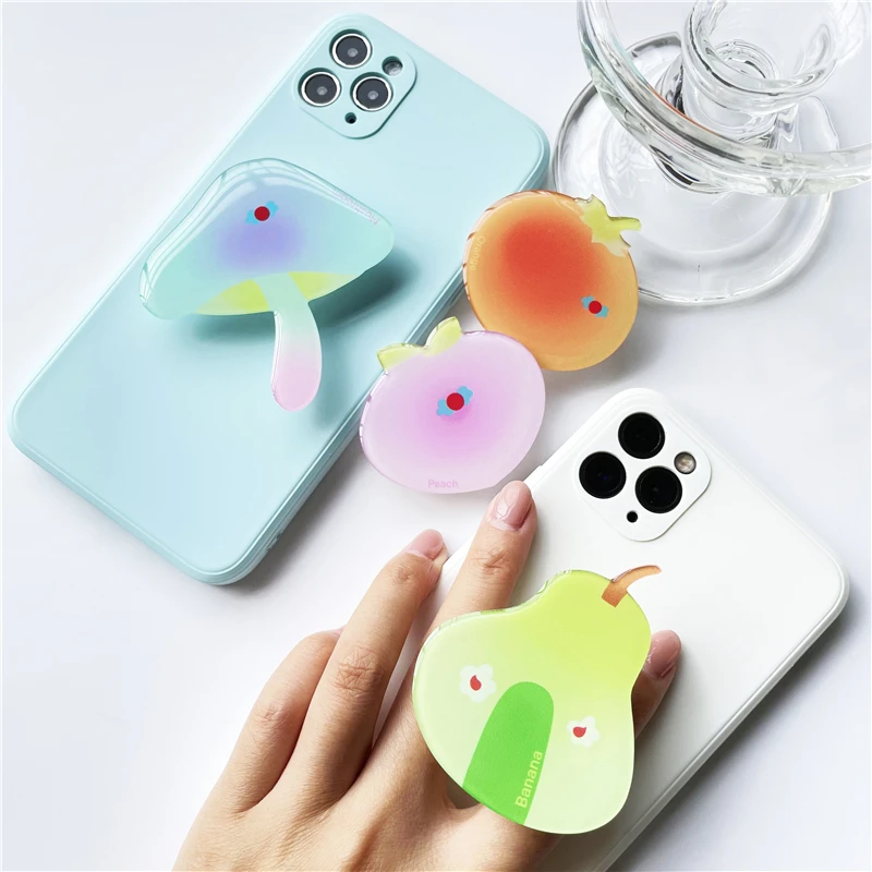 

Beautiful Glossy Fruit Orange Peach Expandable Grip Tok Phone Holder Finger Ring Support Folding Socket Griptok Holder