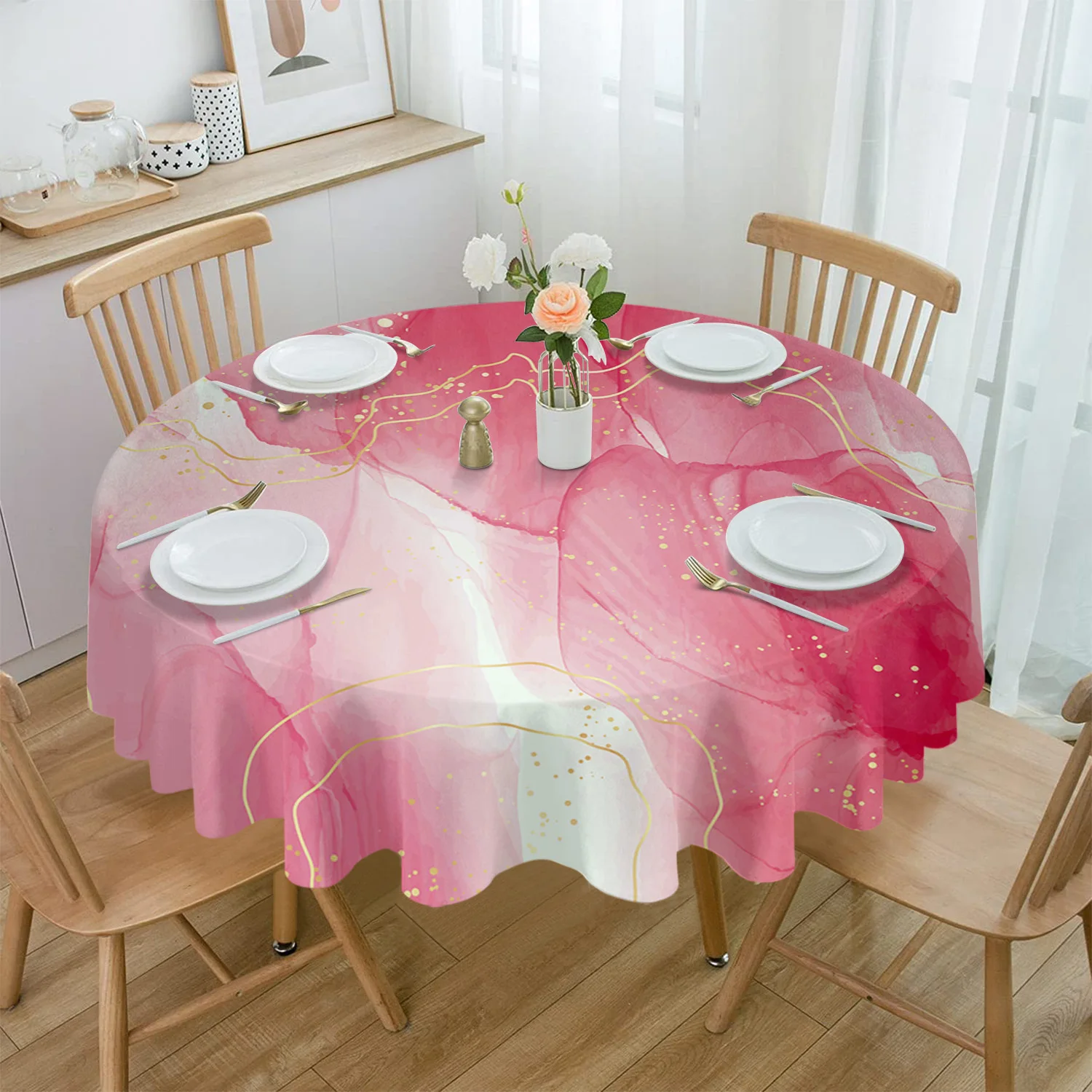 

Marble Line Overlap Gradient Waterproof Tablecloth Tea Table Decoration Round Table Cover for Kitchen Wedding Home Dining Room