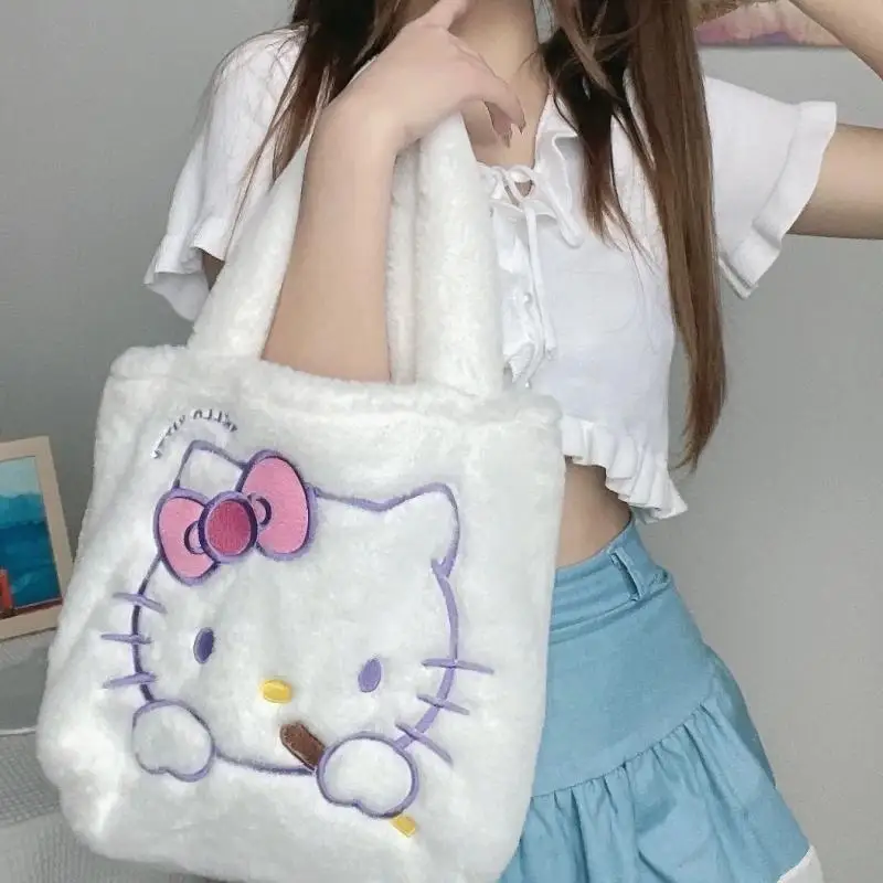 

Kawaii Sanrio Handbag Hello Kittys Accessories Cute Beauty Cartoon Anime Plush Large Capacity Winter Shoulder Bag Toys Girl Gift