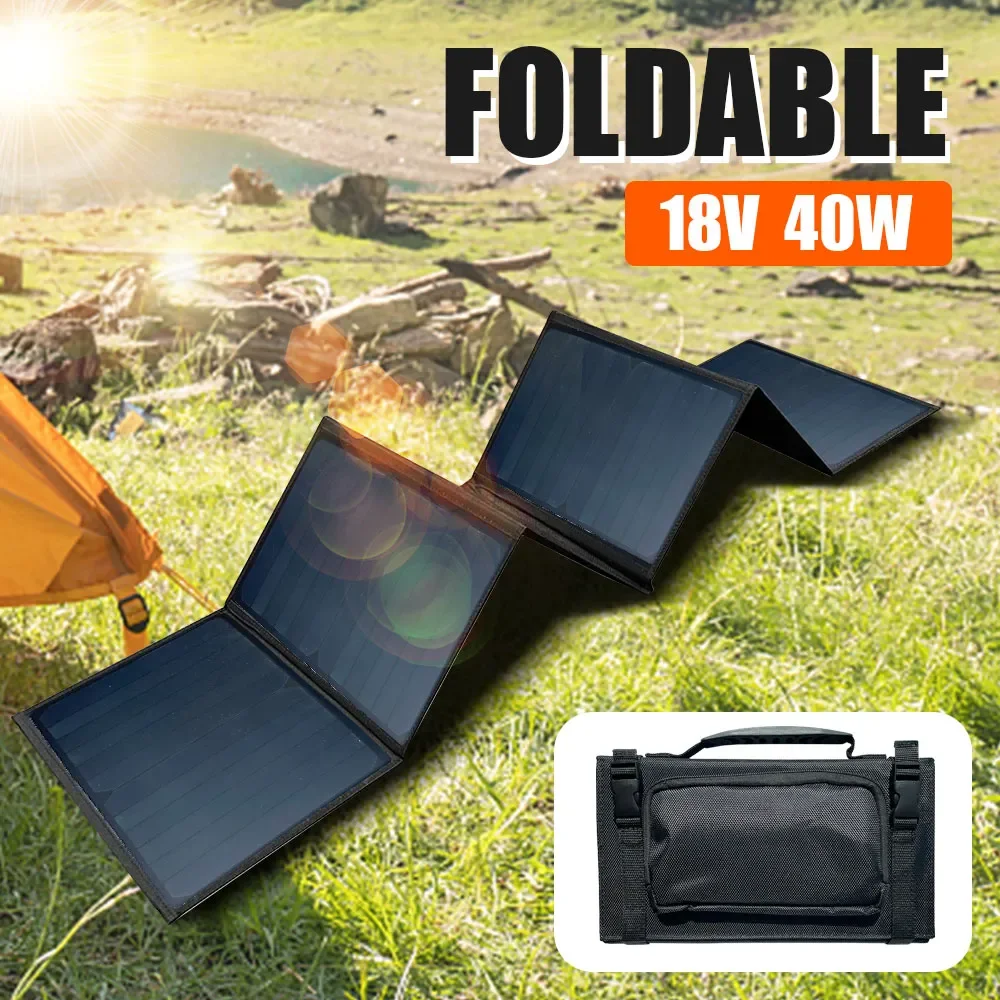 

Outdoor camping Solar Panel 12v 40W 21w Foldable Portable USB Solar Charger Power Bank DC 18V For tourist motorhomes boats