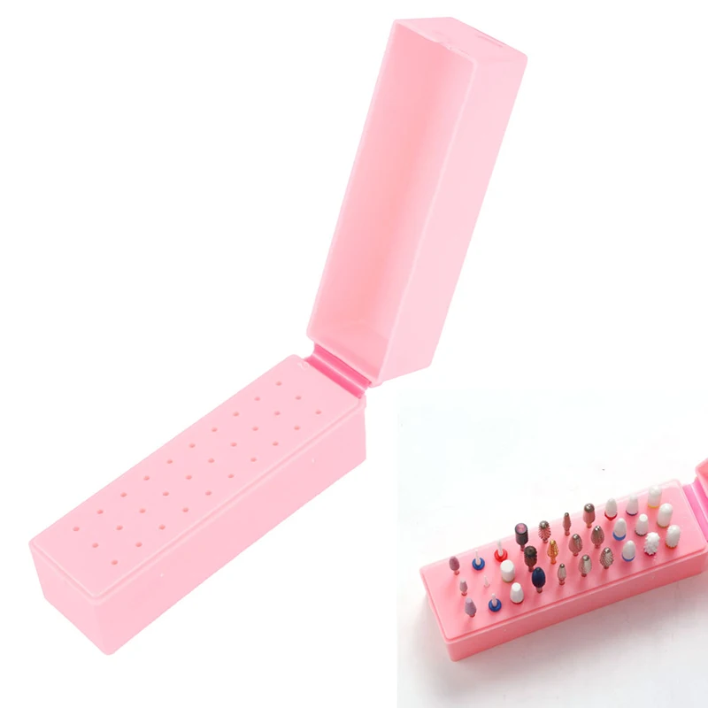 

1PC Pink 30 Holes Nail Art Drill Storage Box Grinding Polish Head Bit Holder Nail Stand Holder Organizer Nail Drill Bit Box