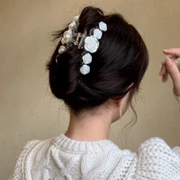 mueraa white rose retro women grils hair claws hair clips gentle temperament korean style hair accessories for girls hairgrip