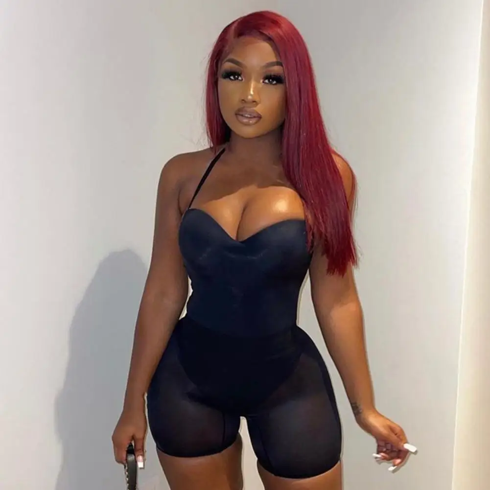 

Jumper Body Suit Playsuit Shorts Sleeveless Low Cut Backless Bodysuit Net Yarn Short Pants Jumpsuit Outfit Camisole Clubwear