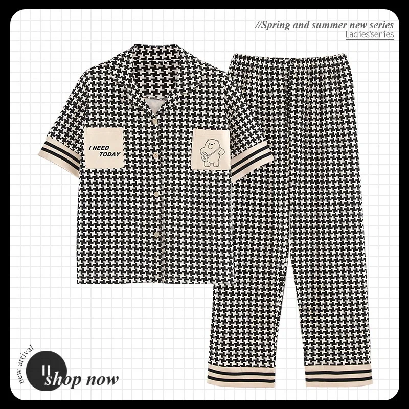 pajamas, women's spring  autumn cardigan, cotton short sleeved trousers, new loose, sweet  lovely  cartoon women's home clothes