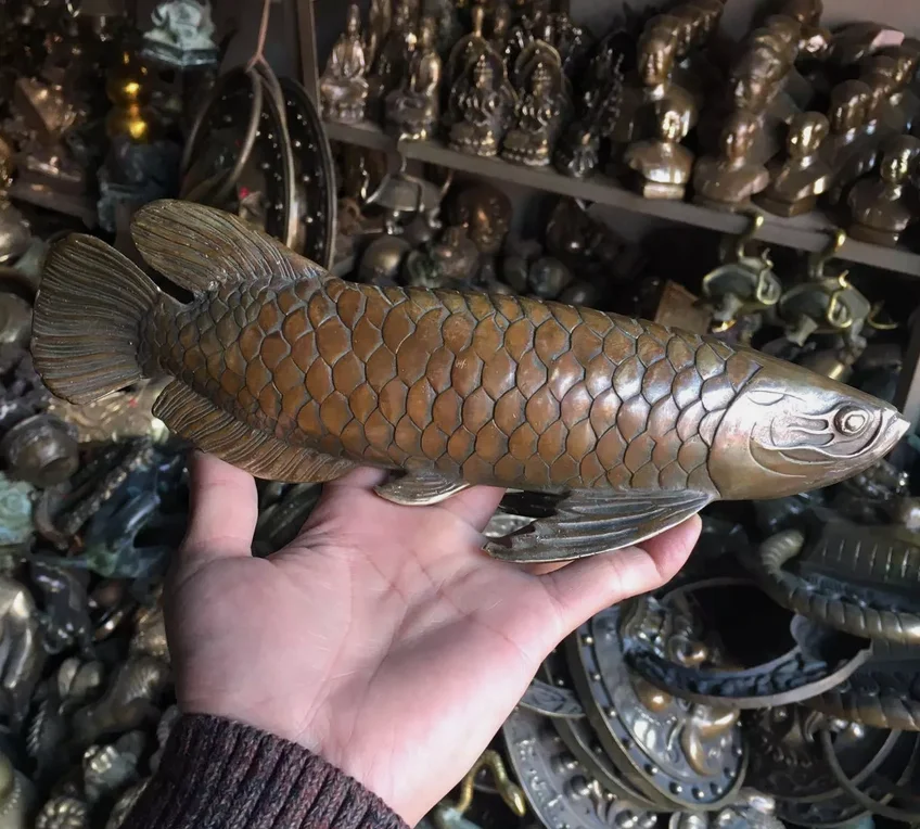 Редкая бронзовая благословеная рыба-фэншуй Резная статуя Желание U Багатство