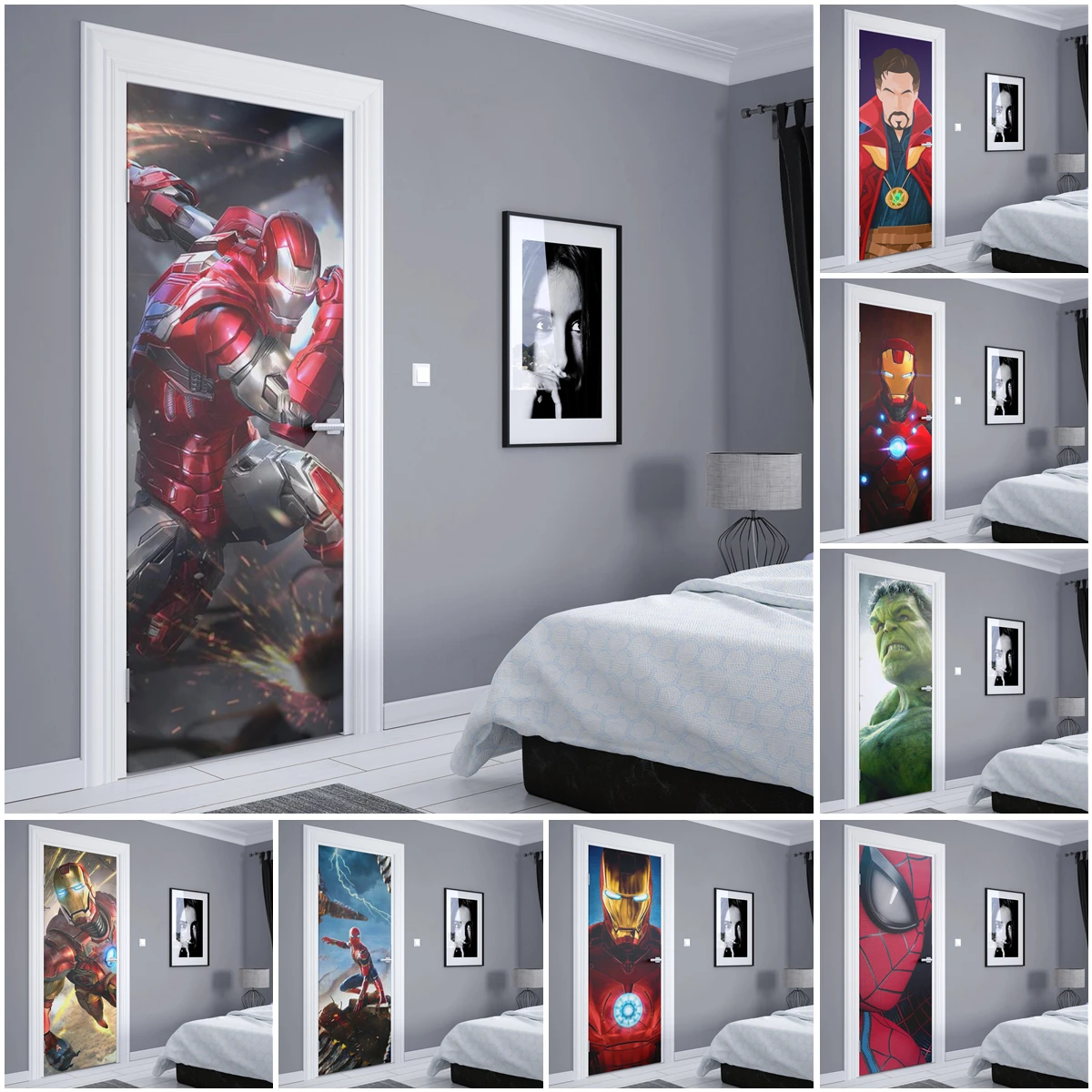 

Disney Doors Decoration Marvel Avengers Hulk Self-adhesive Waterproof Door Sticker PVC Posters Wall Stickers Kids Room Decorate