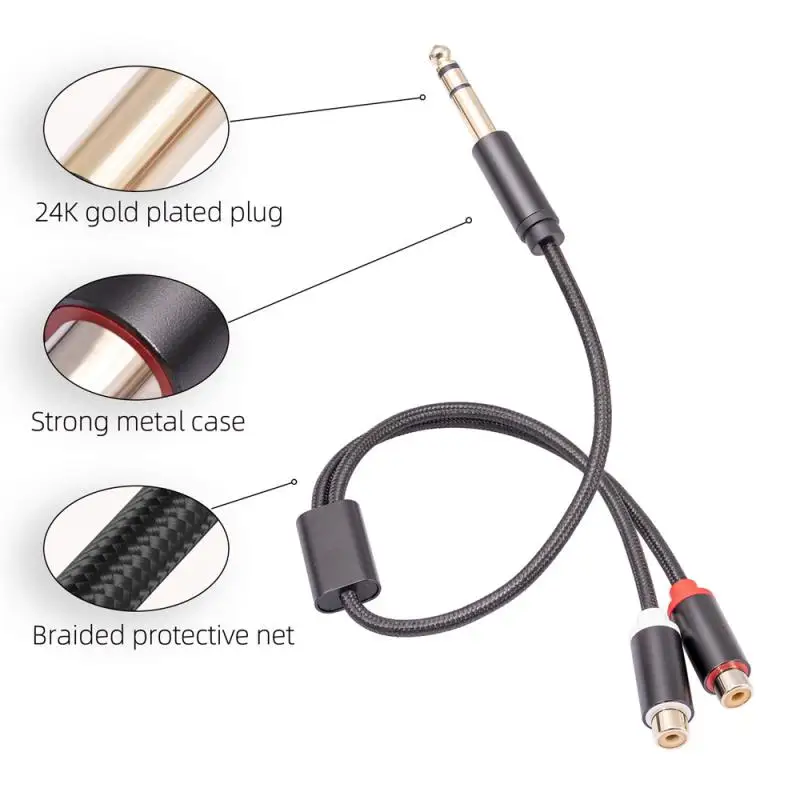 

0.3 M Dual Rca Mother Anti-interference Hifi Audio Cable Audio Line 6.35 Male Stereo Noise Reduction Bifurcated Audio Line