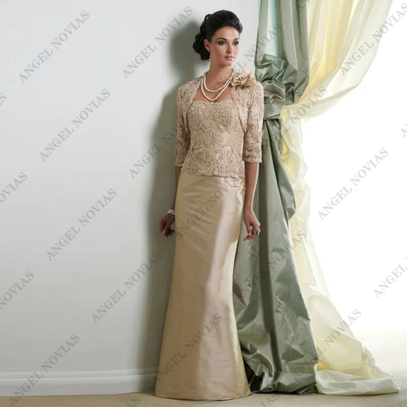 Customized Long Champagne Mother of the Bride Dress with Jacket Robes Invitee Mariage Vestido Para Madre De La Novia 2024