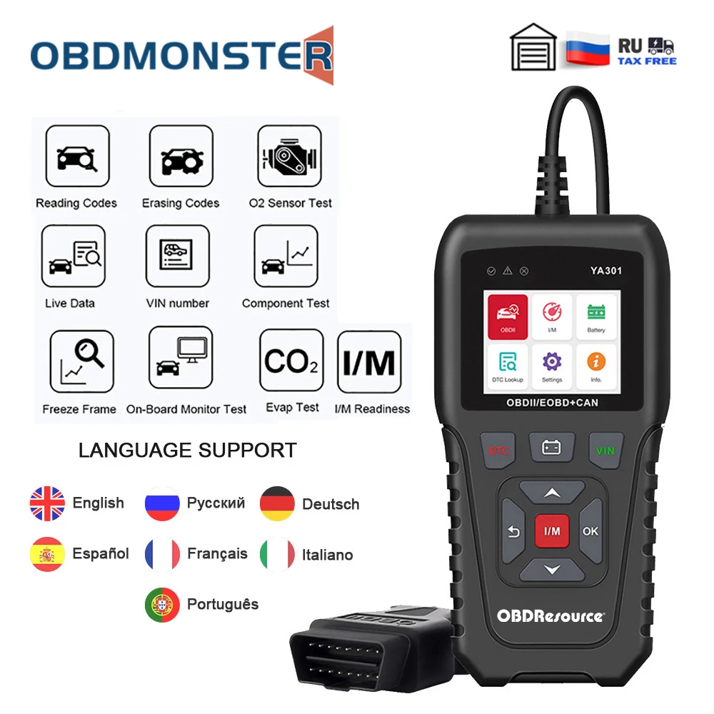 

12V YA301 Car OBD2 Diagnostic Tools Automotive Professional Code Reader Scanner Check Engine Light Car Accessories