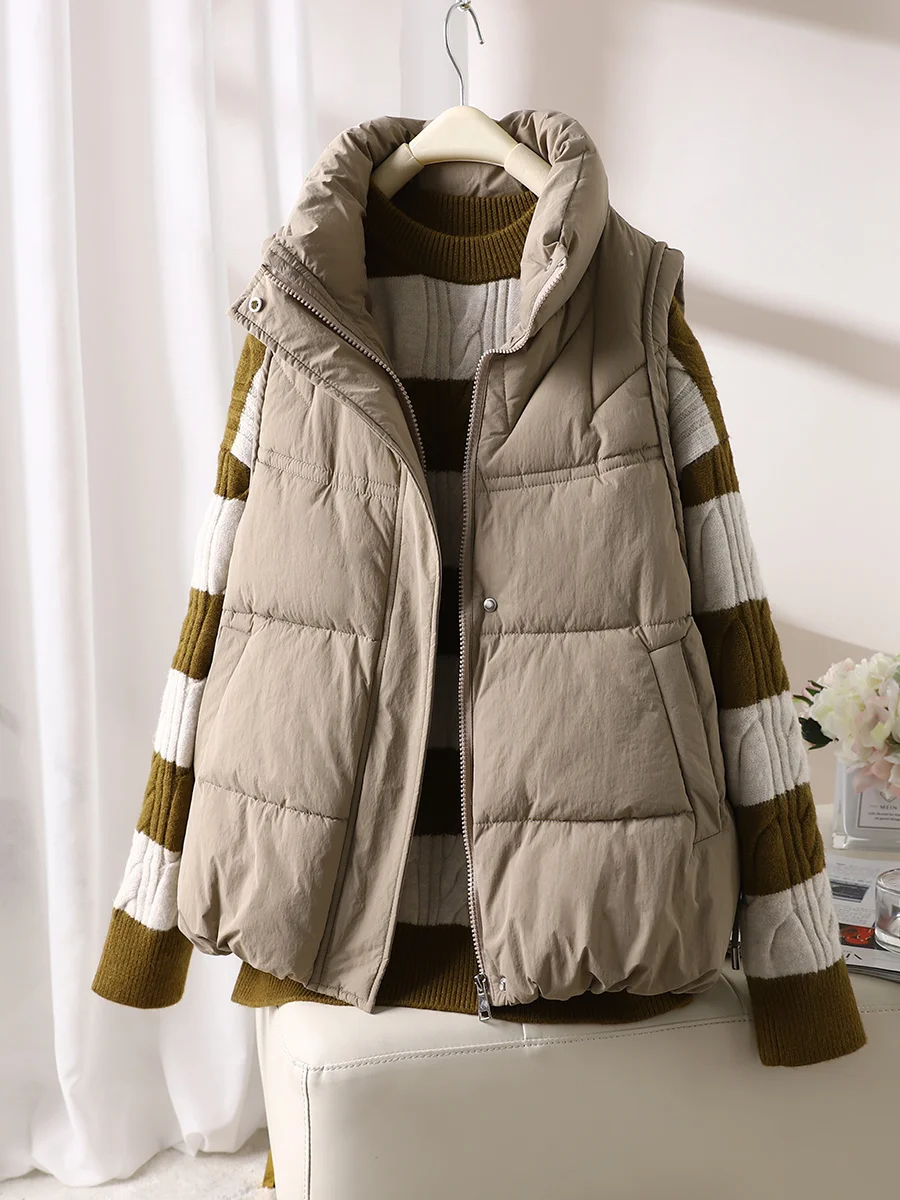 

Soxu 2022 Winter New Stand Collar Solid Color Zipper Down Cotton Vest Women's Warm Loose Simple Cotton Jacket