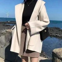 women fashion apricot blends spring loose hooded all match cloak open stitch elegant thin black soft female outerwear chic tops