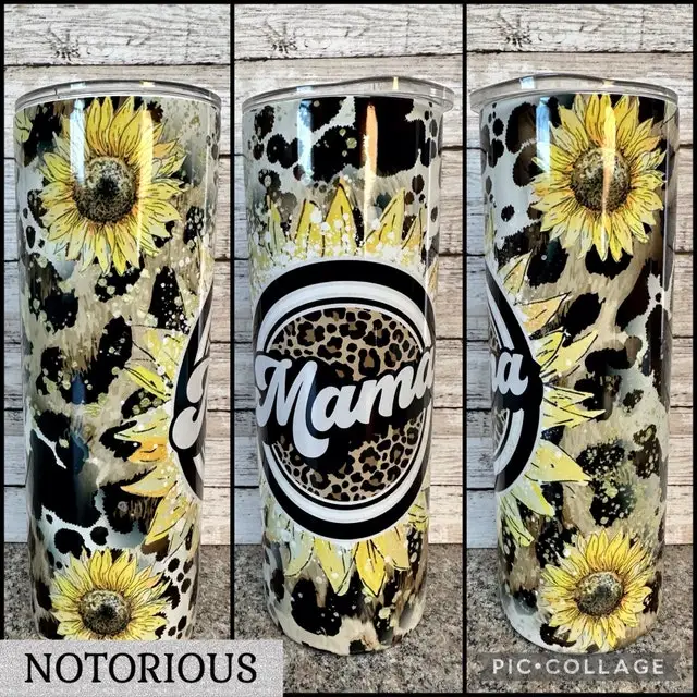 Sunflower Mama Tumbler 20oz Skinny Tumbler Cowhide Leopard Print Sublimation Tumbler Thermos Bottles Mother's Day Gifts for Mom 2