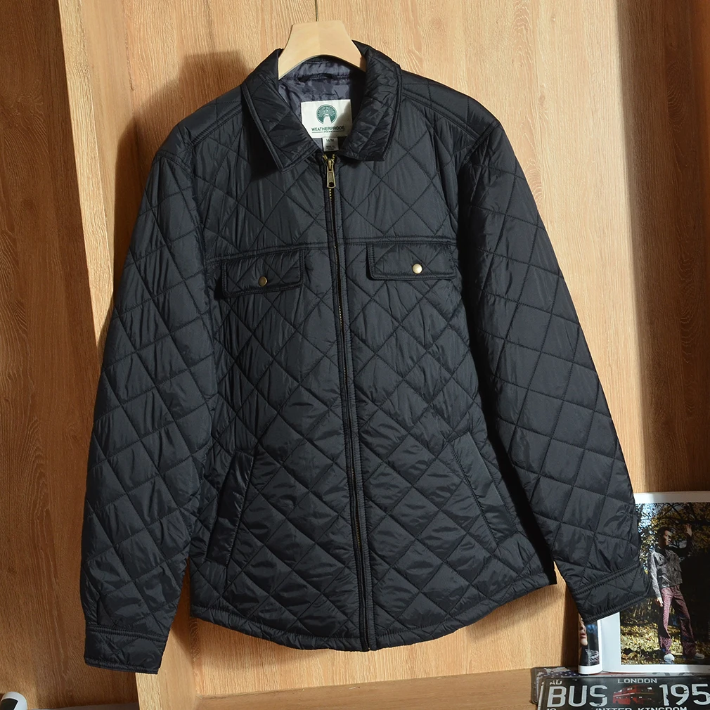 Export Single Autumn and Winter Men's Sports Quilting Diamond Plaid Lapel Warm Cardigan Zip-up Cotton-Padded Coat Cotto... |