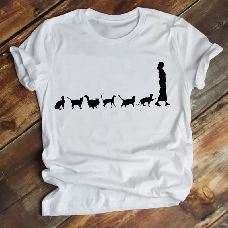 

New in Cat Pet Animal Short Sleeve Casual 90s Fashion Trend Cartoon Summer Clothes Print Tshirt Female Tee Top Graphic T-shirt y